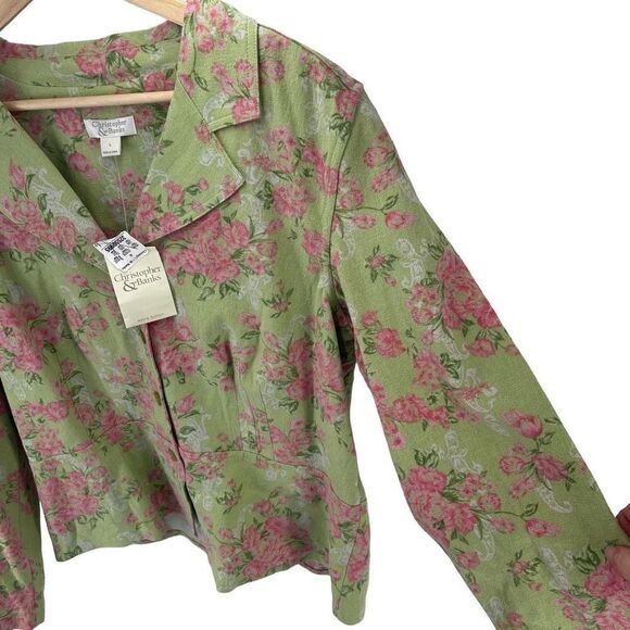NWT Christopher & Banks linen Pink Floral Patterned blazer Jacket large NEW - Picture 5 of 12